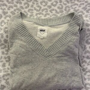 Aerie Light Gray V-Neck off the shoulder